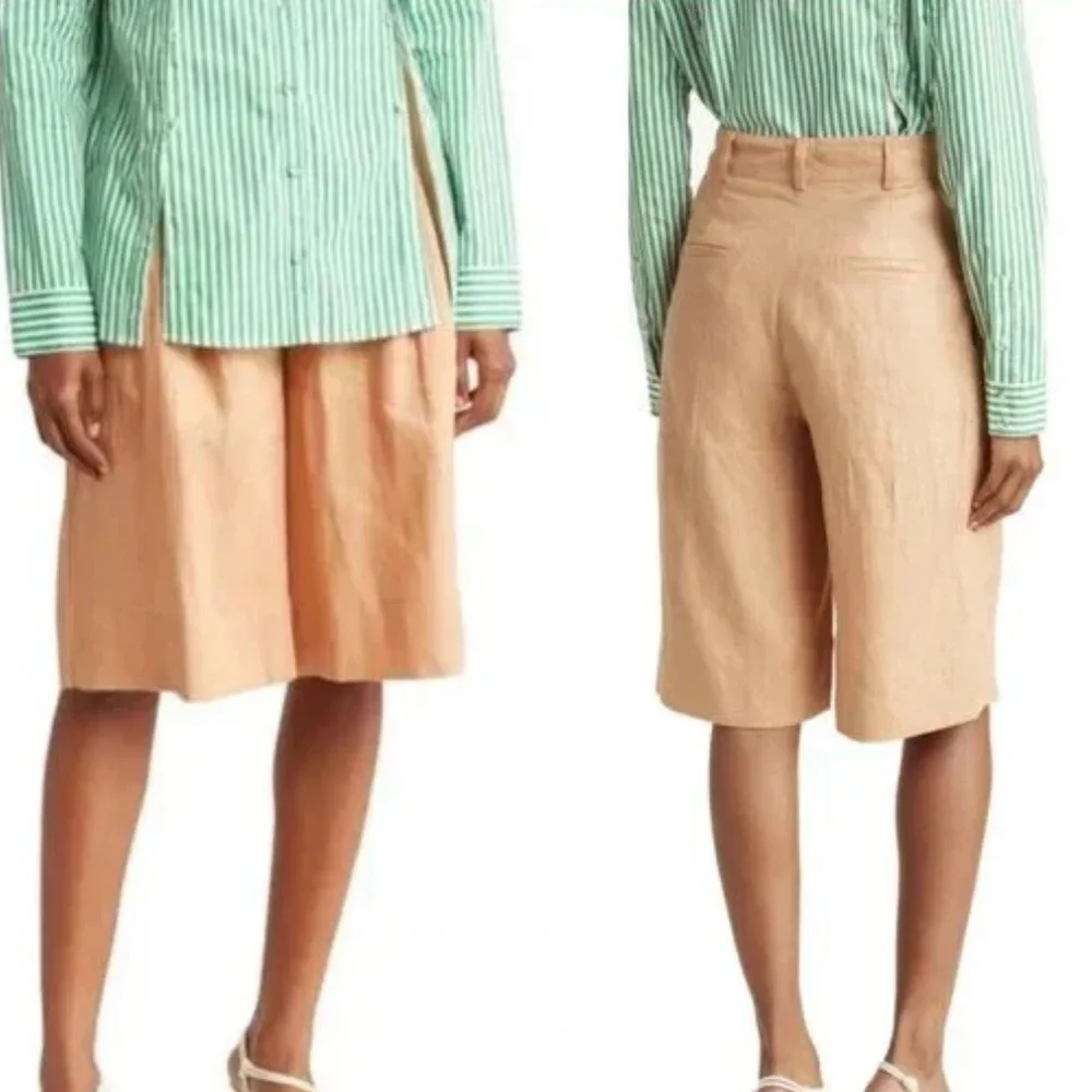 NEW NICHOLAS Delfina Longline Linen Shorts in Twig